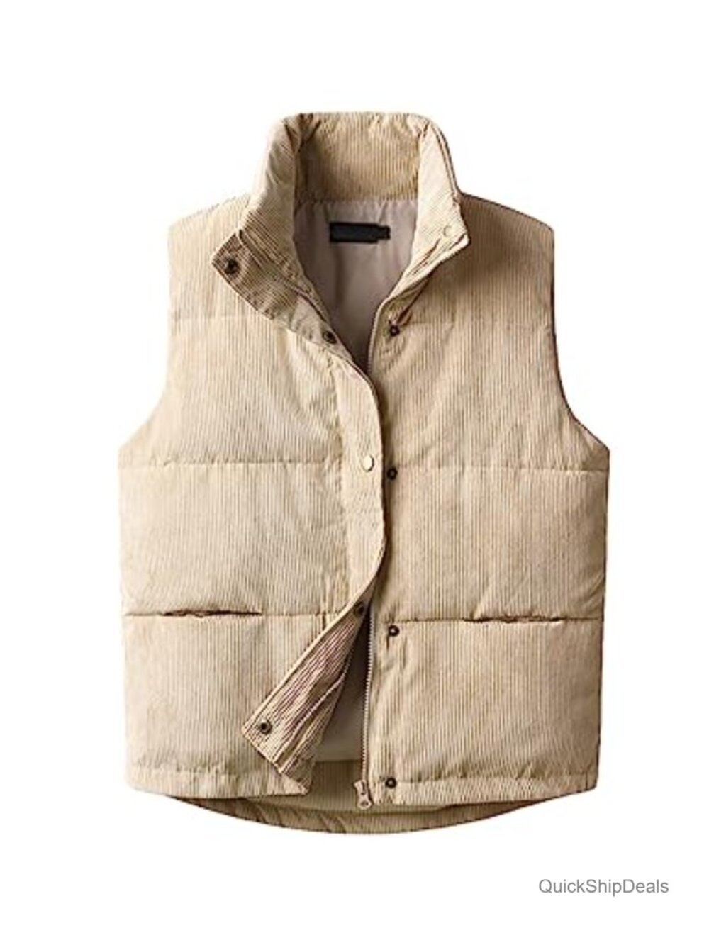 Corduroy Puffer Vest Womens Sleeveless Zip Snap Quilted Gilet
